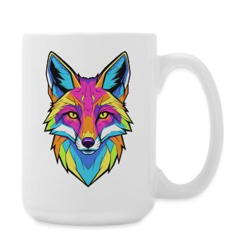 Buntes Wolfporträt mit geometrischem Stil - Große Tasse 440 ml - Weiß - Rechts