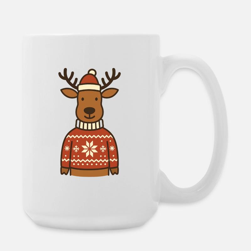 Drôle de renne en pull norvégien - Grande tasse 440 ml - blanc