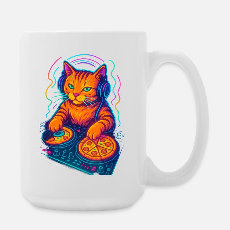 Neon DJ Cat Design - Large Mug 440 ml - white