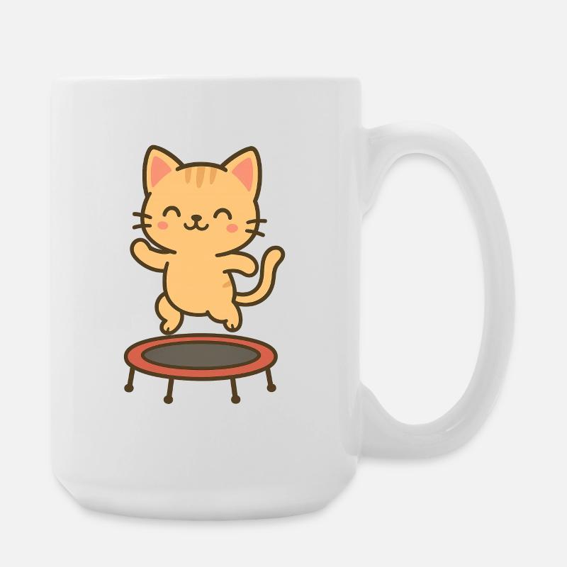 Happy kitten on trampoline - Large Mug 440 ml - white