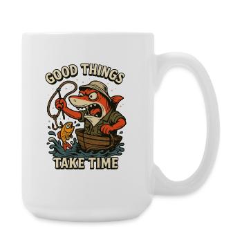 Good Things Take Time Fishing Shark - Large Mug 440 ml - white - Right