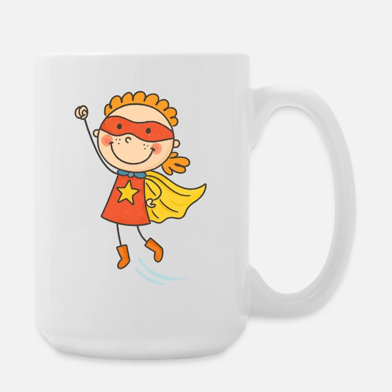Fröhliches Kind Superheld Karikatur - Große Tasse 440 ml - Weiß