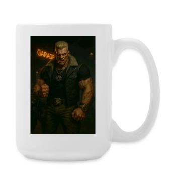 Mechanischer Biker – Blonder Krieger mit Feuerblick - Große Tasse 440 ml - Weiß - Rechts