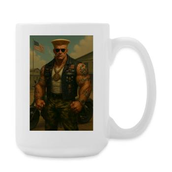 Military Biker – Blond Warrior in Medal Vest - Large Mug 440 ml - white - Right