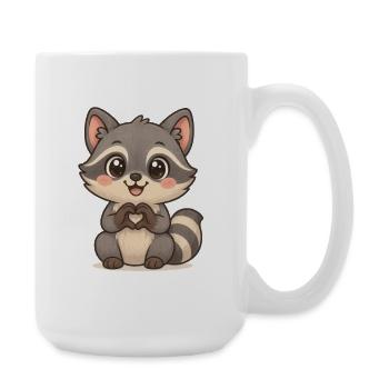 Cute raccoon with heart hands - Large Mug 440 ml - white - Right