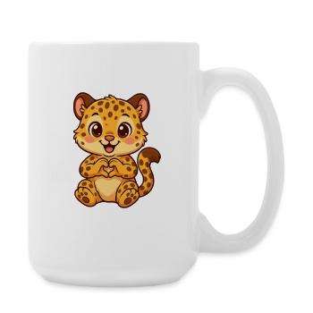 Süßer Leopard mit Herzhänden - Große Tasse 440 ml - Weiß - Rechts