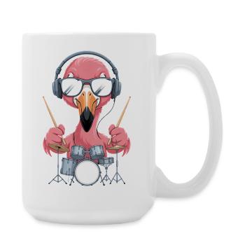 Flamingo Schlagzeuger Mit Kopfhörern - Große Tasse 440 ml - Weiß - Rechts