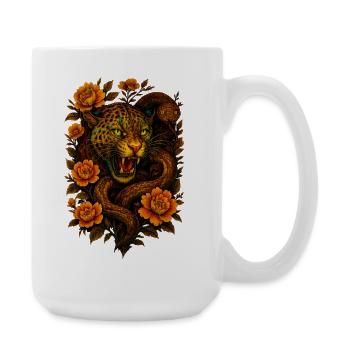 Hissing leopard & snake in retro design - Large Mug 440 ml - white - Right