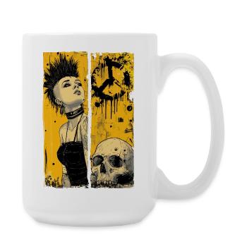 Femme punk grunge avec crâne en jaune - Grande tasse 440 ml - blanc - Droite