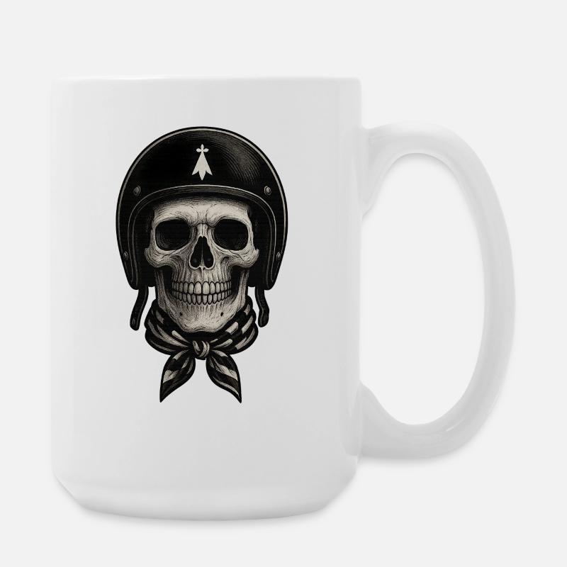 Skull biker helmet black and scarf - Large Mug 440 ml - white