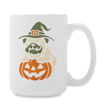 Mops Halloween Kürbis Hexe - Große Tasse 440 ml - Weiß - Rechts