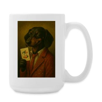 Dackel im Sternenanzug mit Jokerkarte - Große Tasse 440 ml - Weiß - Rechts