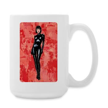 t-shirt latex noir bdsm pin-up style design - Large Mug 440 ml - white - Right