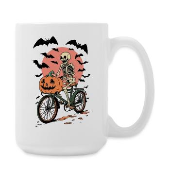 Skeleton on Bicycle with Pumpkin - Large Mug 440 ml - white - Right
