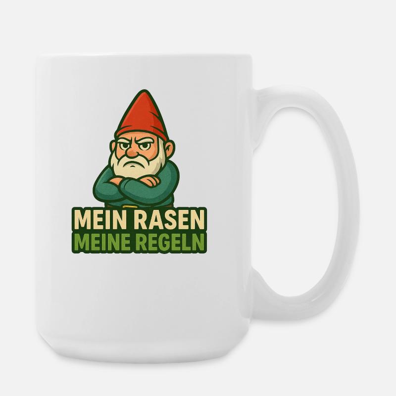 GartenGnom Spruch: Mein Rasen Meine Regeln - Große Tasse 440 ml - Weiß