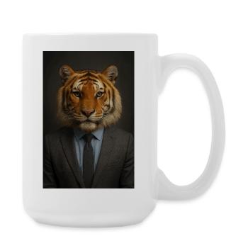 Tiger in a suit office chic - Large Mug 440 ml - white - Right