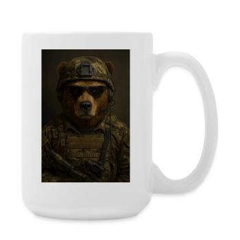 Battle-ready bear in camouflage suit - Large Mug 440 ml - white - Right