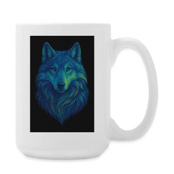 Neonwolf Farbiges Wolfporträt - Große Tasse 440 ml - Weiß - Rechts