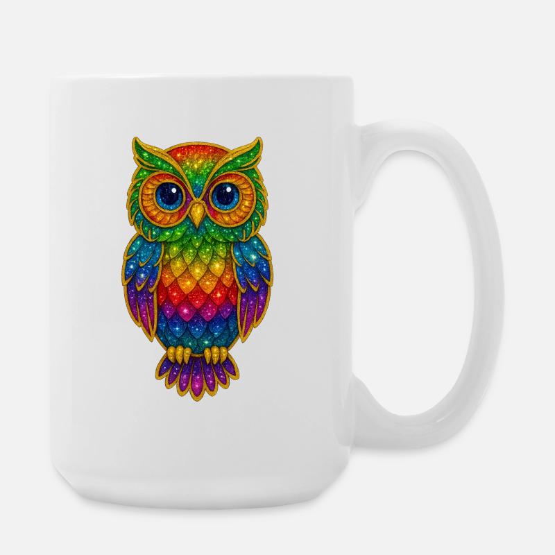 Regenbogen Eulen Glitzerkunst - Große Tasse 440 ml - Weiß
