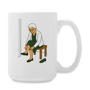 Grandma changing shoes - Large Mug 440 ml - white - Right
