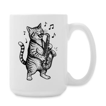Musical Cat Saxophone Art - Large Mug 440 ml - white - Right