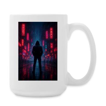 Night neon in the cyber city - Large Mug 440 ml - white - Right