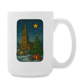 Winter church square with Christmas tree - Large Mug 440 ml - white - Right