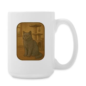 Vintage Cat Plaque Illustration - Large Mug 440 ml - white - Right