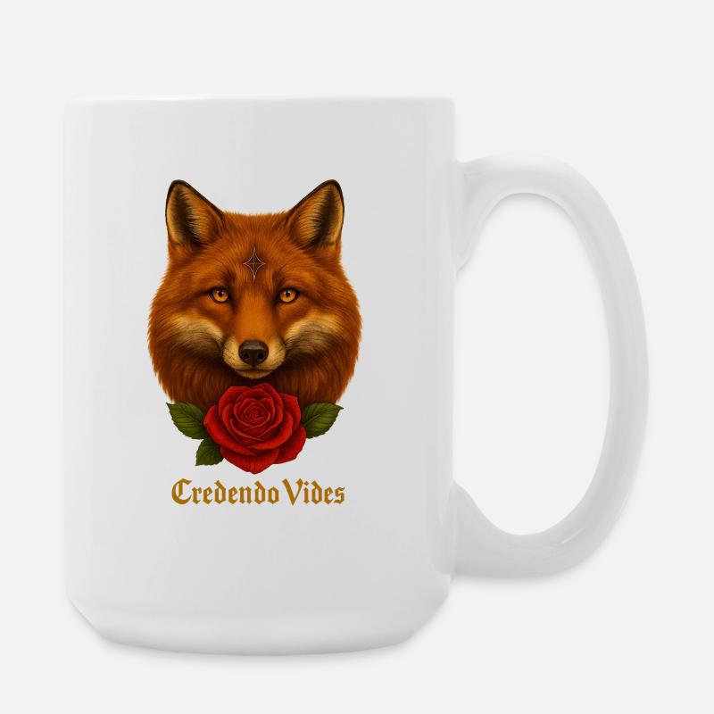 Fuchs mit Rose - Credendo Vides - Große Tasse 440 ml - Weiß