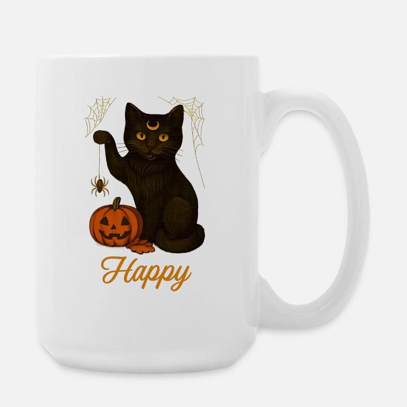 Halloween Cat – Happy - Large Mug 440 ml - white