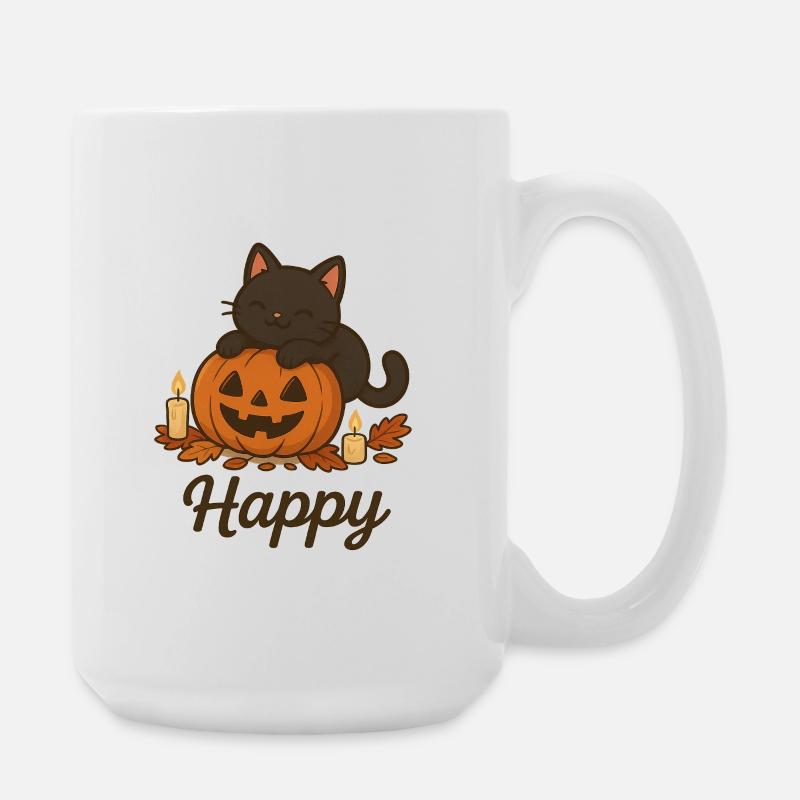 Halloween Schwarze Katze – Glücklich - Große Tasse 440 ml - Weiß