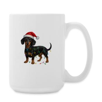 Dackel mit Weihnachtslichterkette - Große Tasse 440 ml - Weiß - Rechts