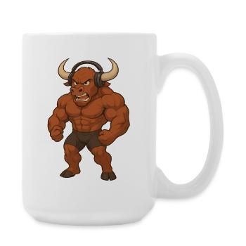 Bull Buffalo Muskulös Beats Bodybuilding Sport - Große Tasse 440 ml - Weiß - Rechts