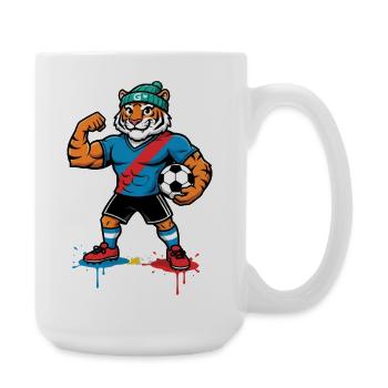 Tiger Teammascot im Fußballlook - Große Tasse 440 ml - Weiß - Rechts
