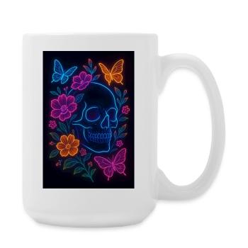 Neon Schädel mit Blumen und Schmetterlingen - Große Tasse 440 ml - Weiß - Rechts