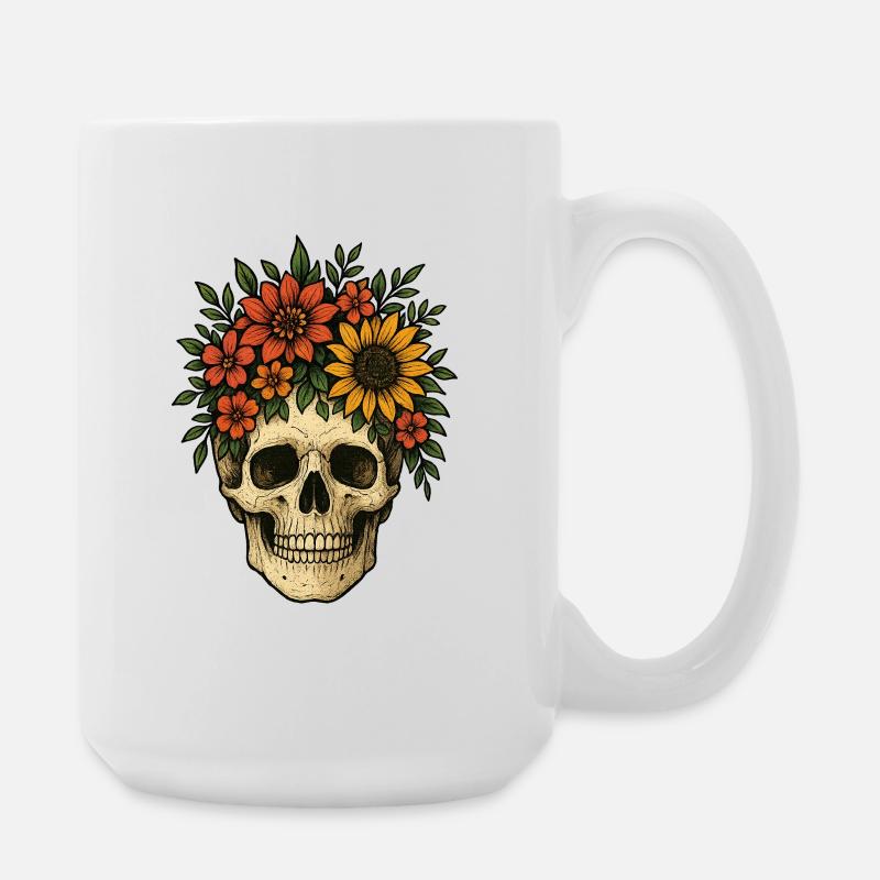 Floraler Schädel - Große Tasse 440 ml - Weiß