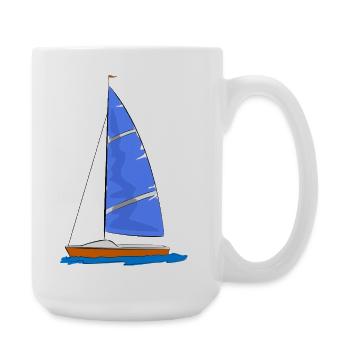 Segelboot blaues Segel - Große Tasse 440 ml - Weiß - Rechts
