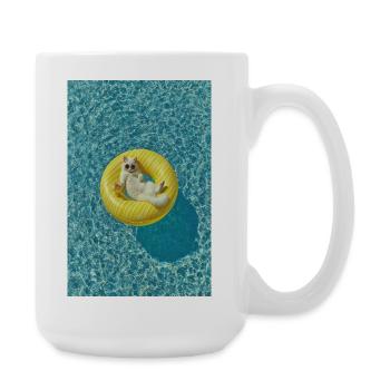 Chat ensoleillé sur flotteur de piscine jaune - Grande tasse 440 ml - blanc - Droite