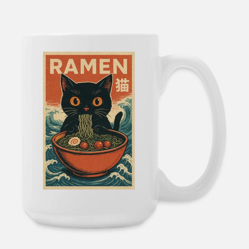 Ramen Katze Retro Poster - Große Tasse 440 ml - Weiß