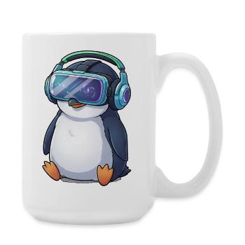 Cute Cartoon Penguin Gamer Gamer Virtual Reality - Large Mug 440 ml - white - Right