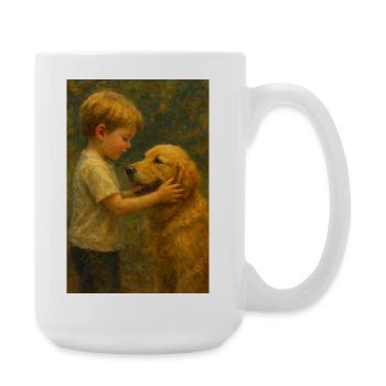 Child and dog in picturesque light - Large Mug 440 ml - white - Right