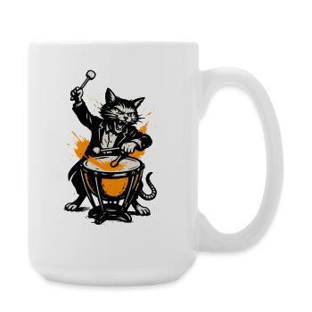 Cat Ribbon Drum Hero in Comic Style - Large Mug 440 ml - white - Right