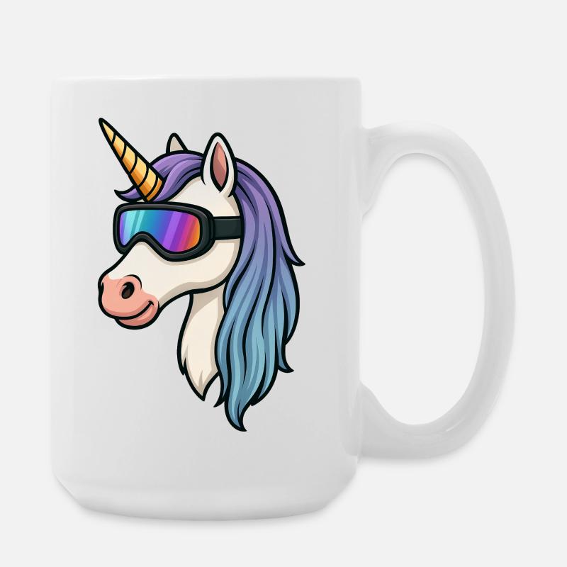 Unicorn with cool ski goggles - Large Mug 440 ml - white