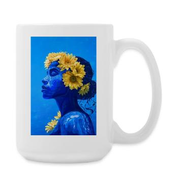 Flowers Portrait Woman - Large Mug 440 ml - white - Right