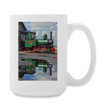 Reflexion der Dampflokomotive - Große Tasse 440 ml - Weiß - Rechts