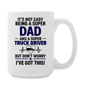 Herz + LKW-Fahrer – Super Papa Berufskraftfahrer - Große Tasse 440 ml - Weiß - Rechts