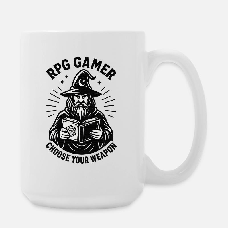 RPG Gamer : Grimoire et dés - Grande tasse 440 ml - blanc