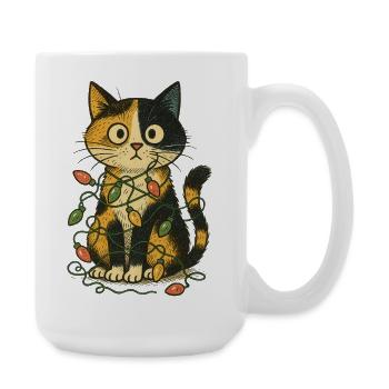 Cat in Christmas Lights - Large Mug 440 ml - white - Right