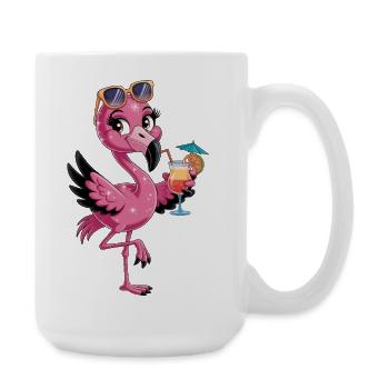 Flamant rose avec lunettes de soleil et cocktail tropical - Grande tasse 440 ml - blanc - Droite