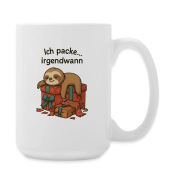Faultier beim Geschenkestapel - Große Tasse 440 ml - Weiß - Rechts